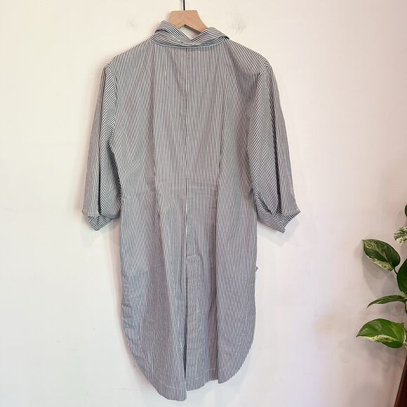 Matthildur Cotton Striped Button Up Short Sleeve Dress Gray Size 3 - Picture 5 of 7
